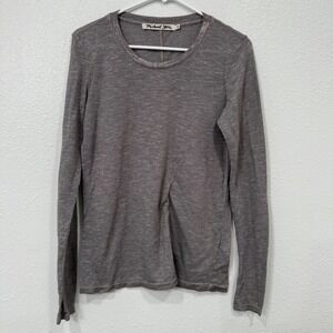 Michael Stars One Size OS Long Sleeve V-Neck Knit Top Gray